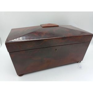 Tea caddy, carved mahogany of Georgian sarcophagus form with…