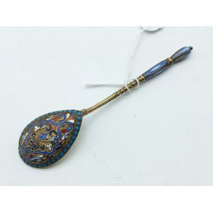 Russian 84 silver enamel teaspoon, 19th century gilded Russian…