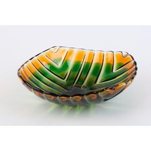 Seguso Vetri d'Arte green and amber Murano glass fruit bowl…
