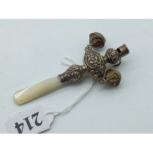 Baby rattle, sterling silver hallmarked Birmingham with mother…