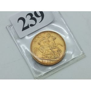 Solid gold full sovereign, 1909 Perth mint mark, Edward VII and…