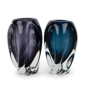 Chribska glassworks pair of Czechoslovakian Art Glass vases…