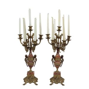 Antique Victorian Girandole Candlestick Holders With Hanging Prisms - a Pair