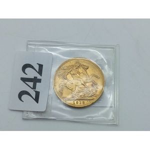 Solid gold full sovereign, 1912 Edward VII and St. George, 22ct