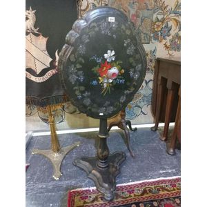 Papier mache tilt top table, hand painted floral decorations…