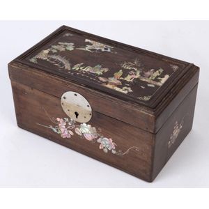 An antique Vietnamese wedding jewellery casket, ebony and…
