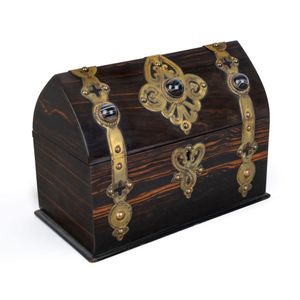An antique Gothic jewellery casket, coromandel and brass inset…