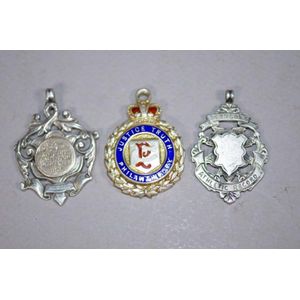 Three various vintage sterling silver fob medals, including…