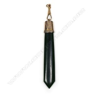 A colonial unmarked gold and pounamu pendant, the gold cap…