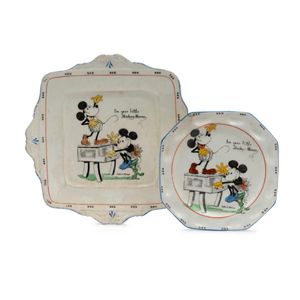 Mickey, Minnie Mouse, attractively decorated plates (2). Both…