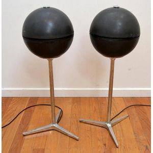 A pair of 1970s Grundig Audiorama ball speakers on chrome…