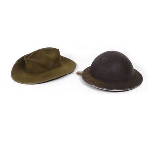 A World War II Australian Army slouch hat and a steel helmet,&hellip;