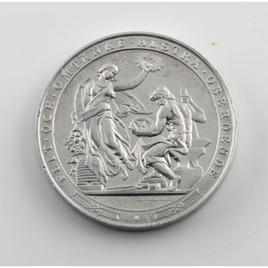 Five aluminium Exhibition medals, London 1908, Chicago, Malmo…