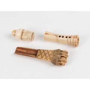 Whalebone needle case, bone apple corer & ornament, 19th…