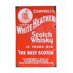 A Cambell's White Heather Scotch Whisky enamel sign '12 Years…