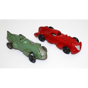 Two cast iron Arcade 1930s Racers, Green example repainted with…