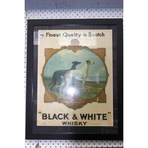 Black & White Whisky advertising poster, Greyhounds, 47 x 36 cm