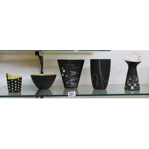 Five Australian retro Gunda ceramic vases, black ware with&hellip;