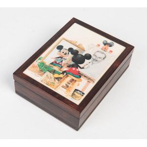 A Mickey Mouse and Walt Disney porcelain panel topped box. 17 x…