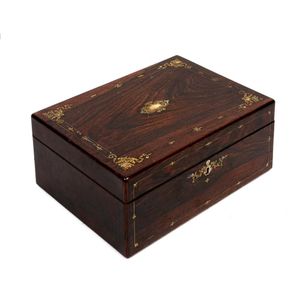 A mother-of-pearl and brass inlaid rosewood jewellery box, 19th…