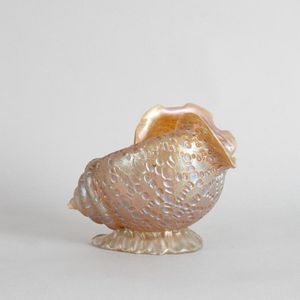 A Loetz Art Nouveau iridescent conch shell vase, with a gold…