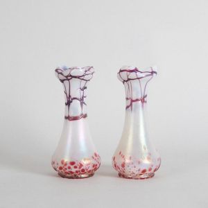 A pair of Loetz Art Nouveau glass specimen vases, each with a…