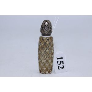 Scent bottle, vintage glass with silver overlay and stopper,&hellip;