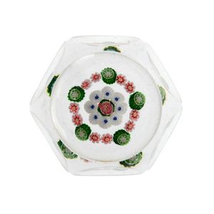 French Clichy Faceted millefiori Glass Paperweight, c. 1850,…