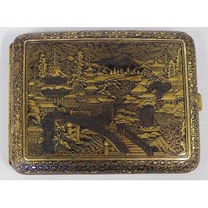 Vintage Japanese etched cigarette case 8 cm x 11 cm approx