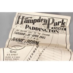 Australian 1903 sale of land poster, advertising Hampden Park…