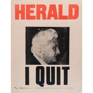 March 2 1978 'I Quit' Melbourne Herald newspaper poster. 65 x…