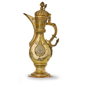 A large Uzbek Mecca inscribed copper and brass ewer 19th…
