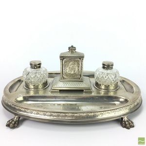 Victorian sterling silver inkwell and writing set with paper…