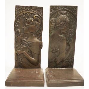 Alfonse Mucha 1860-1939 bronze plaque bookends each bookend…