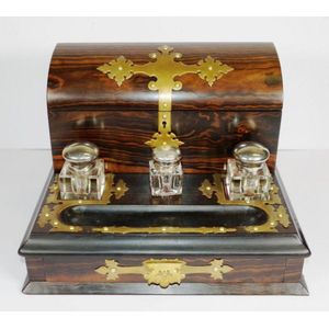 Victorian coromandel desk standish brass decoration to lid of…