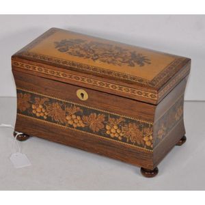 Tunbridge ware tea caddy 19th century, with floral & fruiting…