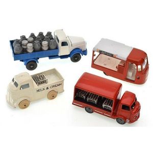 Four mixed trucks, including Mettoy Soft drinks truck; spot on…
