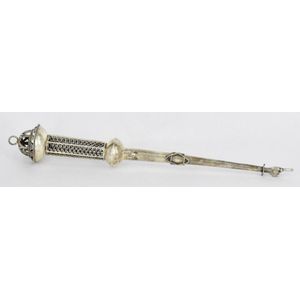 A Russian-Polish silver torah yad, with rope design openwork.…