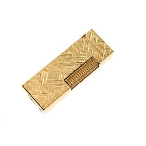 A Dunhill Rollagas lighter, gold plated cross hatch body, boxed…