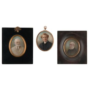 Three water colour portrait miniatures, late 19th century and…