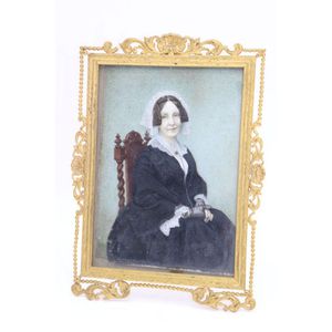 Framed portrait miniature, watercolour of a lady in black gown…