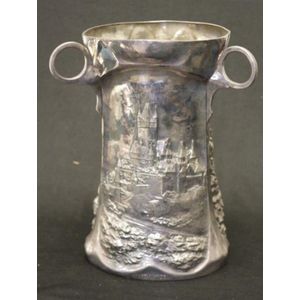 WMF Germany embossed three handle vase silver plated, decorated…