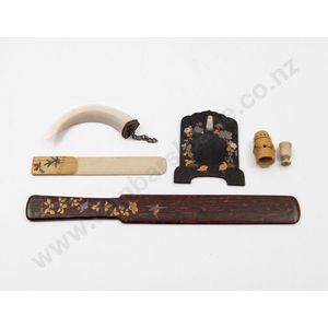 Four various Japanese shibayama items, comprising, a red…
