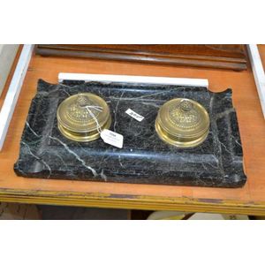 Antique Empire French bronze two well Inkstand on marble, A/F…