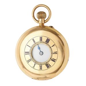 18ct Gold Half Hunter Pocket Watch with Enamel Numerals - Watches ...