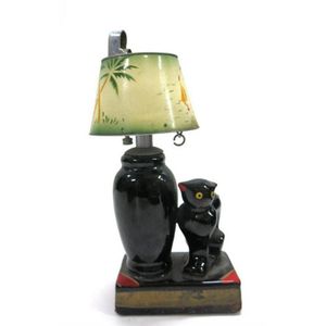 A vintage ceramic black cat & lamp shade lighter, c 1950's,…