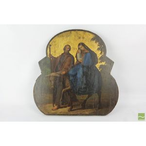 Early religious icon painting on board of the Virgin mother on…