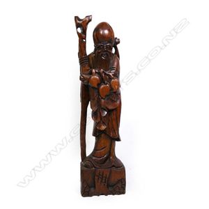 An old Oriental tall carved wooden figure of Shou Lao,&hellip;