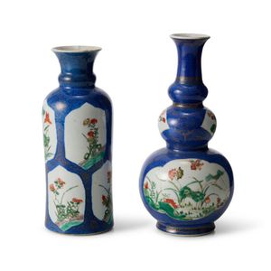 Kangxi Wucai and Blue Vases with Bird and Flower Decor - Ceramics ...