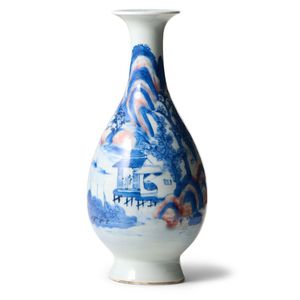 A Chinese blue and white and copper red vase, Qing Dynasty…